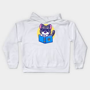 Cute Cat Reading Book Cartoon Kids Hoodie